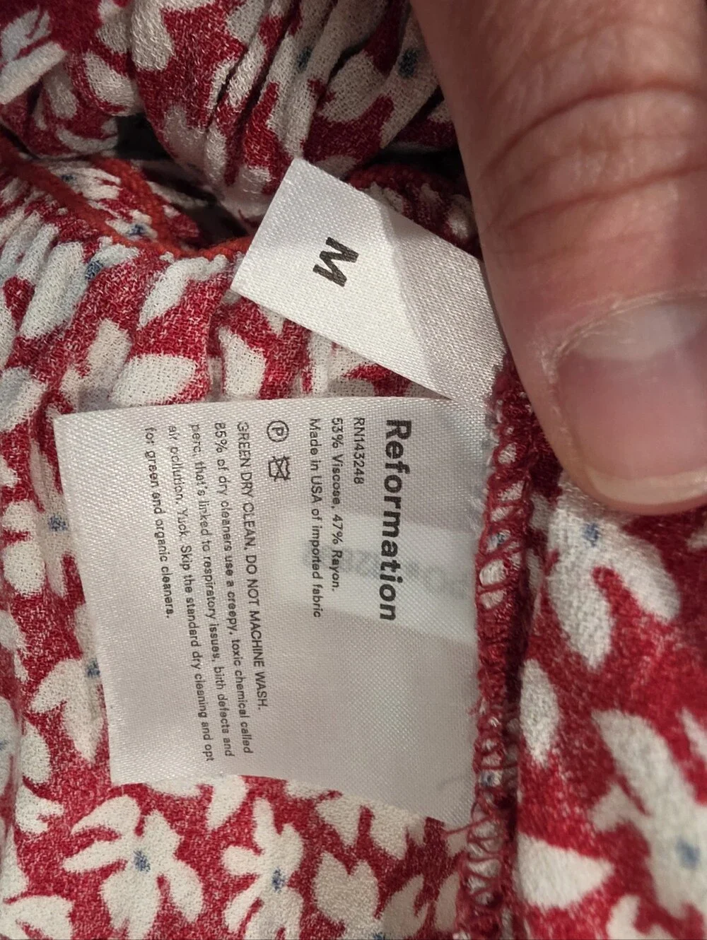 Reformation Red White Smocked Floral Puff Sleeve Crop Top Medium